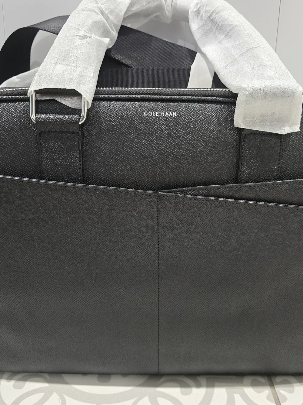 Cole Haan Black Leather Laptop Briefcase with Exterior Pocket